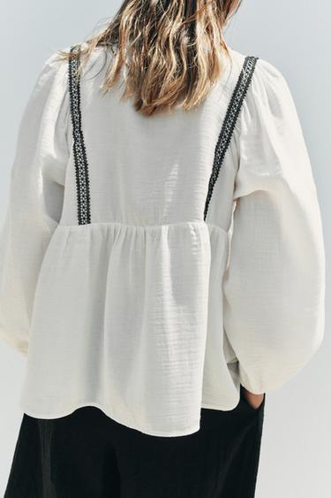 CONTRAST EMBROIDERY JACKET - Black / White by Zara - Image 4