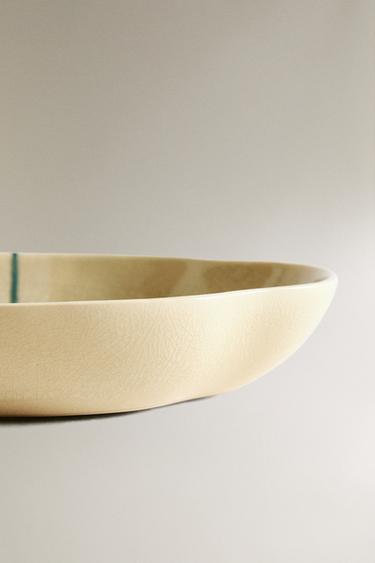 PLATEAU CÉRAMIQUE RAYURES - Écru / Vert de Zara - Image 3