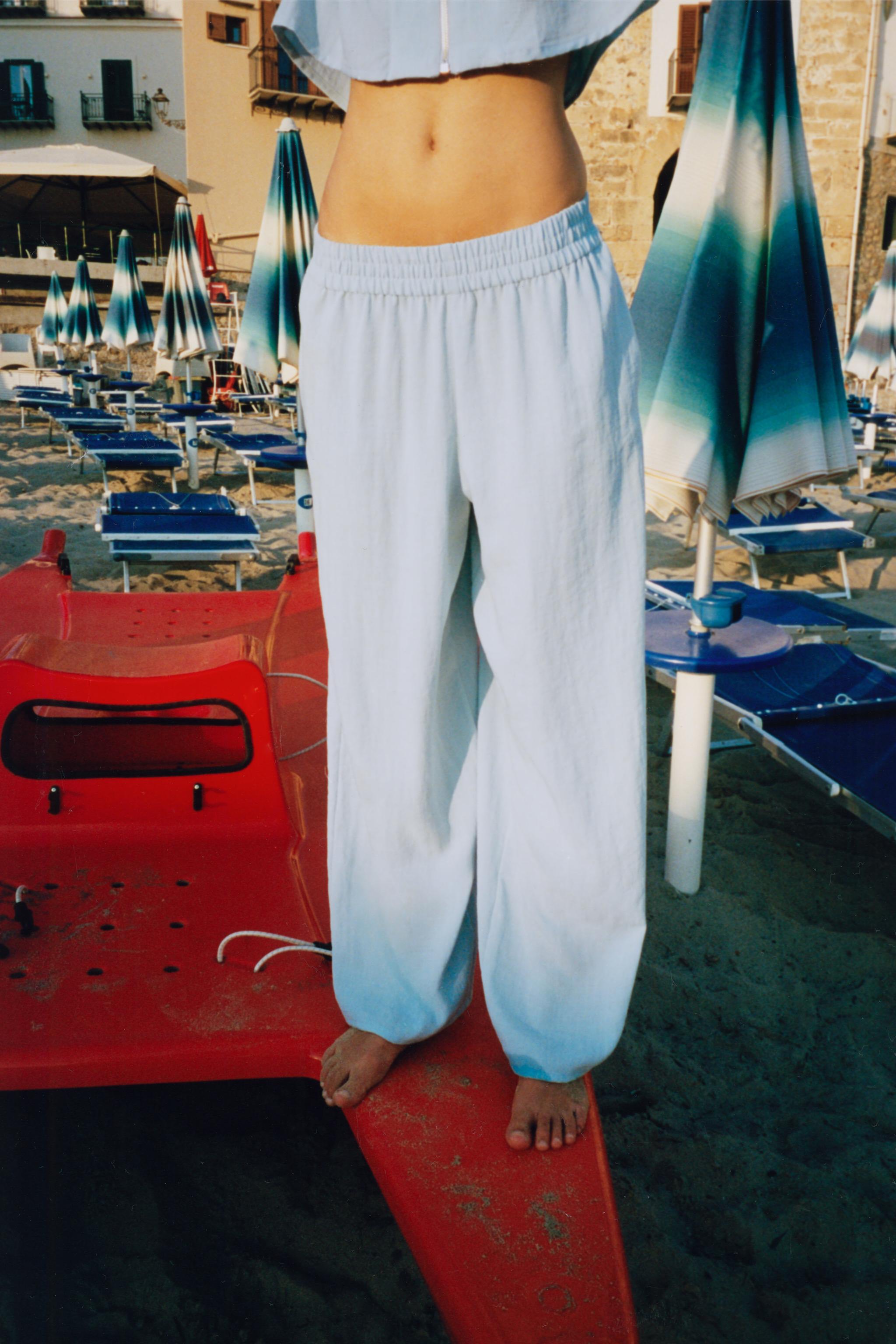 ELASTIC WAISTBAND WIDE LEG PANTS — Sky blue