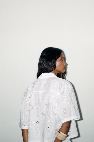 EMBROIDERED FLORAL SHIRT - Oyster-white by Zara - Image 3