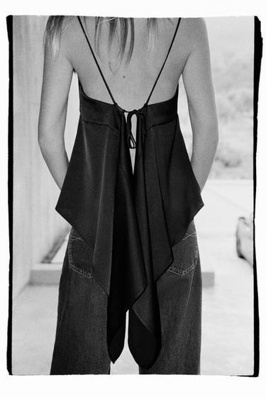 Zara ASYMMETRIC SATIN EFFECT CAMISOLE - Black