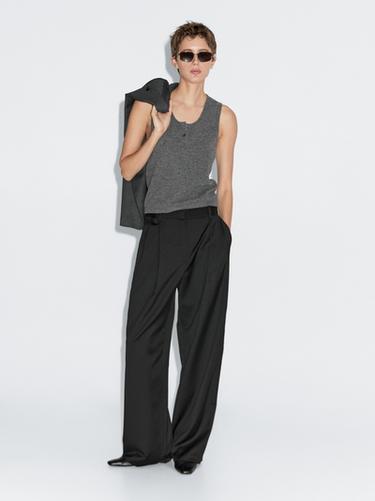 Zara Knit top with button details - Gray marl