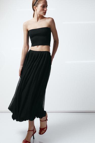 FALDA MIDI GLOBO - Negro de Zara