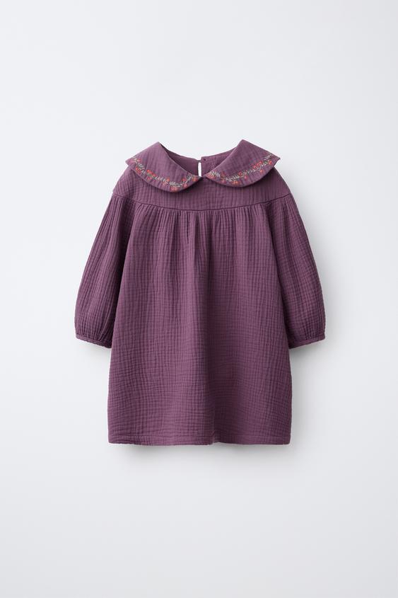 VESTIDO TEXTURA BORDADO - Morado de Zara - Imagen 0