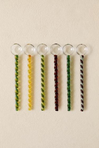 PACK OF MULTICOLOURED GLASS DESSERT SPOONS (PACK OF 6) - Green by Zara