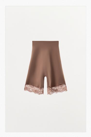 POLYAMIDE BLEND LACE SHORTS - Beige-pink by Zara