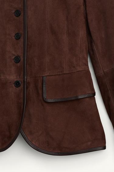 VESTE AJUSTÉE EN CUIR DAIM ÉDITION LIMITÉE - Chocolat de Zara - Image 7