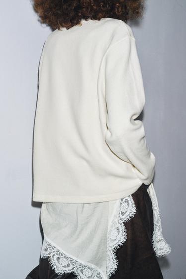 T-SHIRT BIMATIÈRE EN DENTELLE - Écru de Zara - Image 3