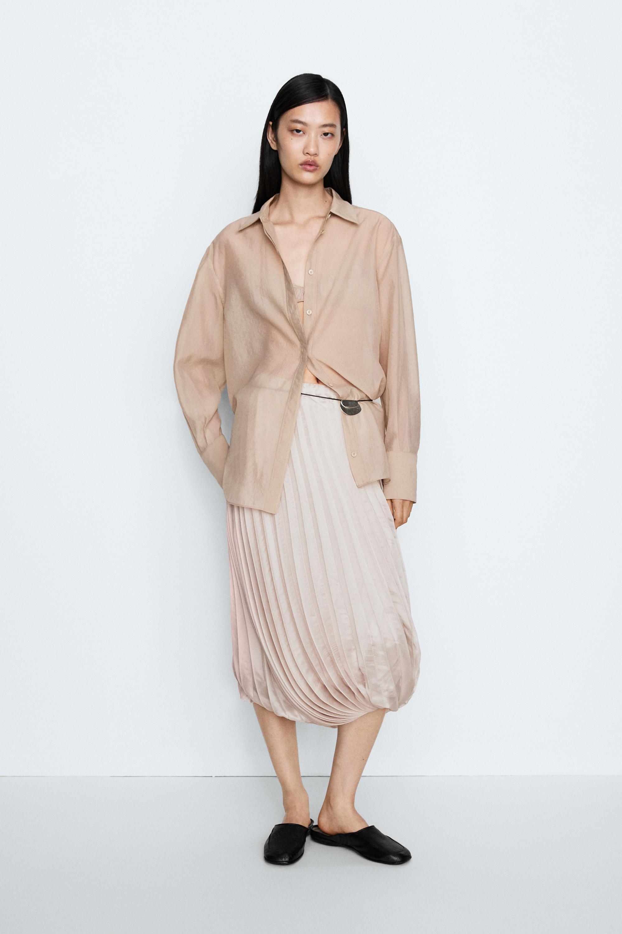 Semi-sheer flowing shirt - STUDIO - Pink / Mauve | ZARA United States