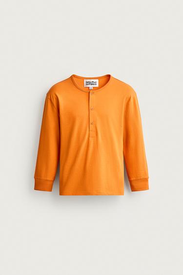Zara CROPPED FIT HENLEY T-SHIRT - Orange
