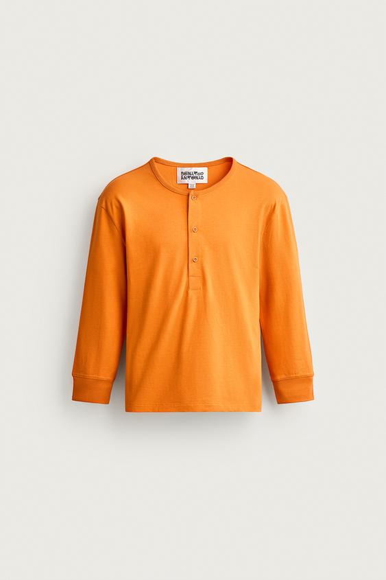 CROPPED HENLEY FIT T-SHIRT - Orange by Zara - Image 0
