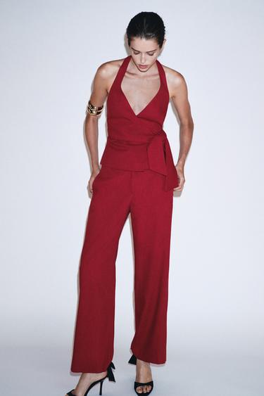 HIGH-WAIST STRAIGHT-LEG TROUSERS - Cherry red by Zara