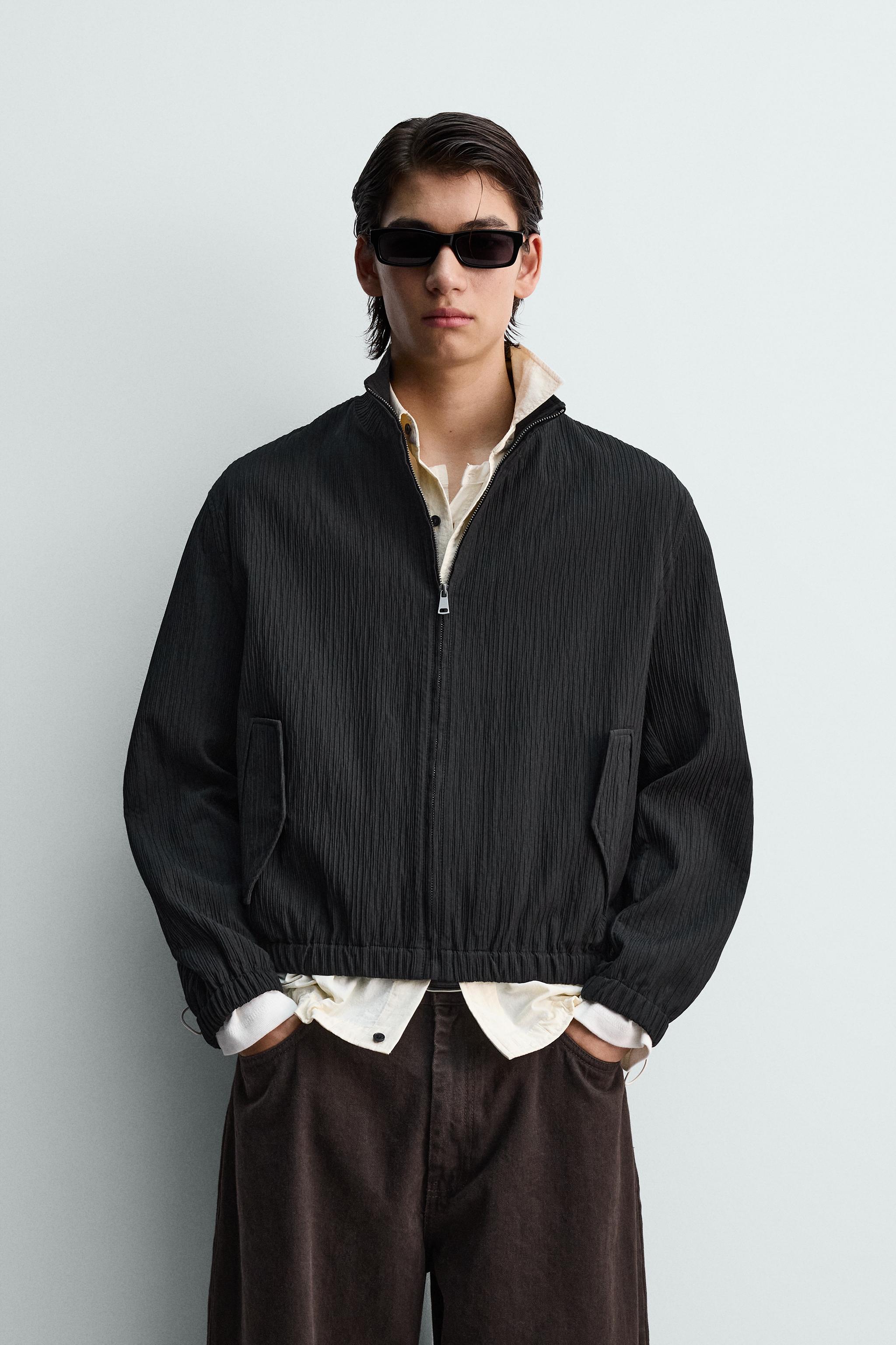 CRINKLE-EFFECT BOXY FIT JACKET - Black | ZARA Singapore