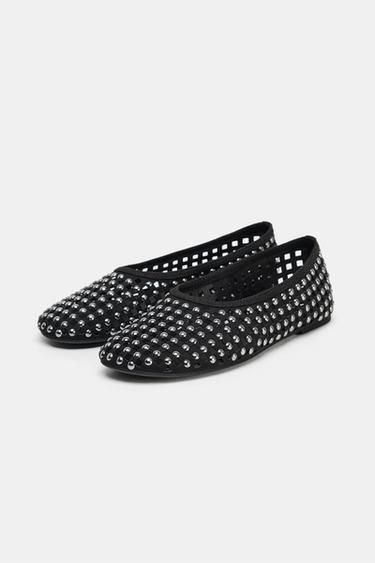 STUDDED MESH BALLERINAS - Black by Zara - Image 3