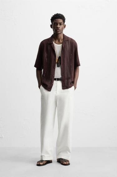 Zara CROCHET TEXTURED SHIRT - Wine