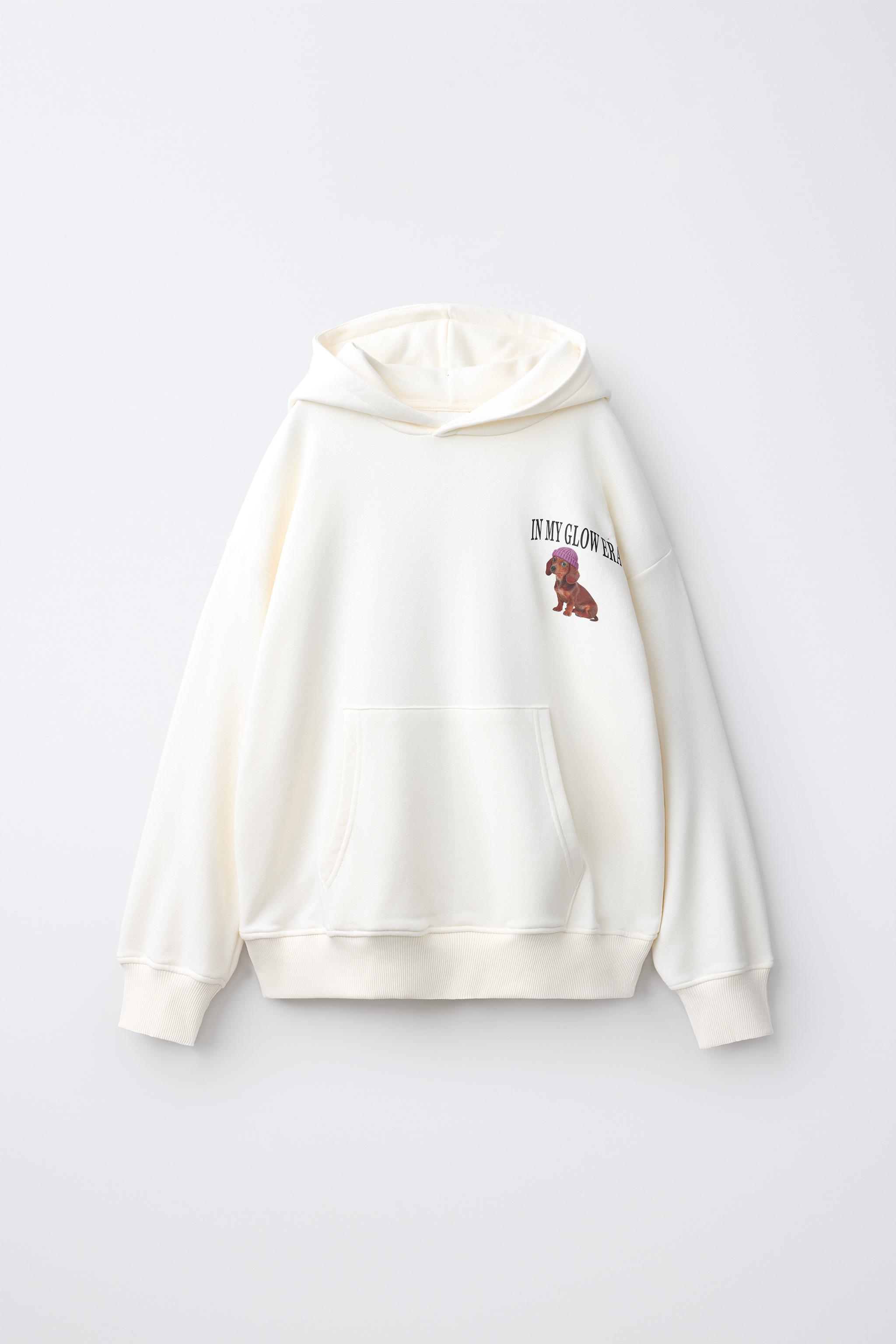DOG PRINT HOODIE — Ecru