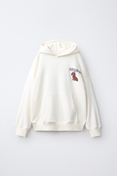 SUDADERA CAPUCHA ESTAMPADO PERRO - Crudo de Zara