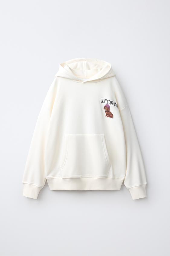 DESSUADORA AMB CAPUTXA I ESTAMPAT DE GOS - Cru de Zara - Imatge 0