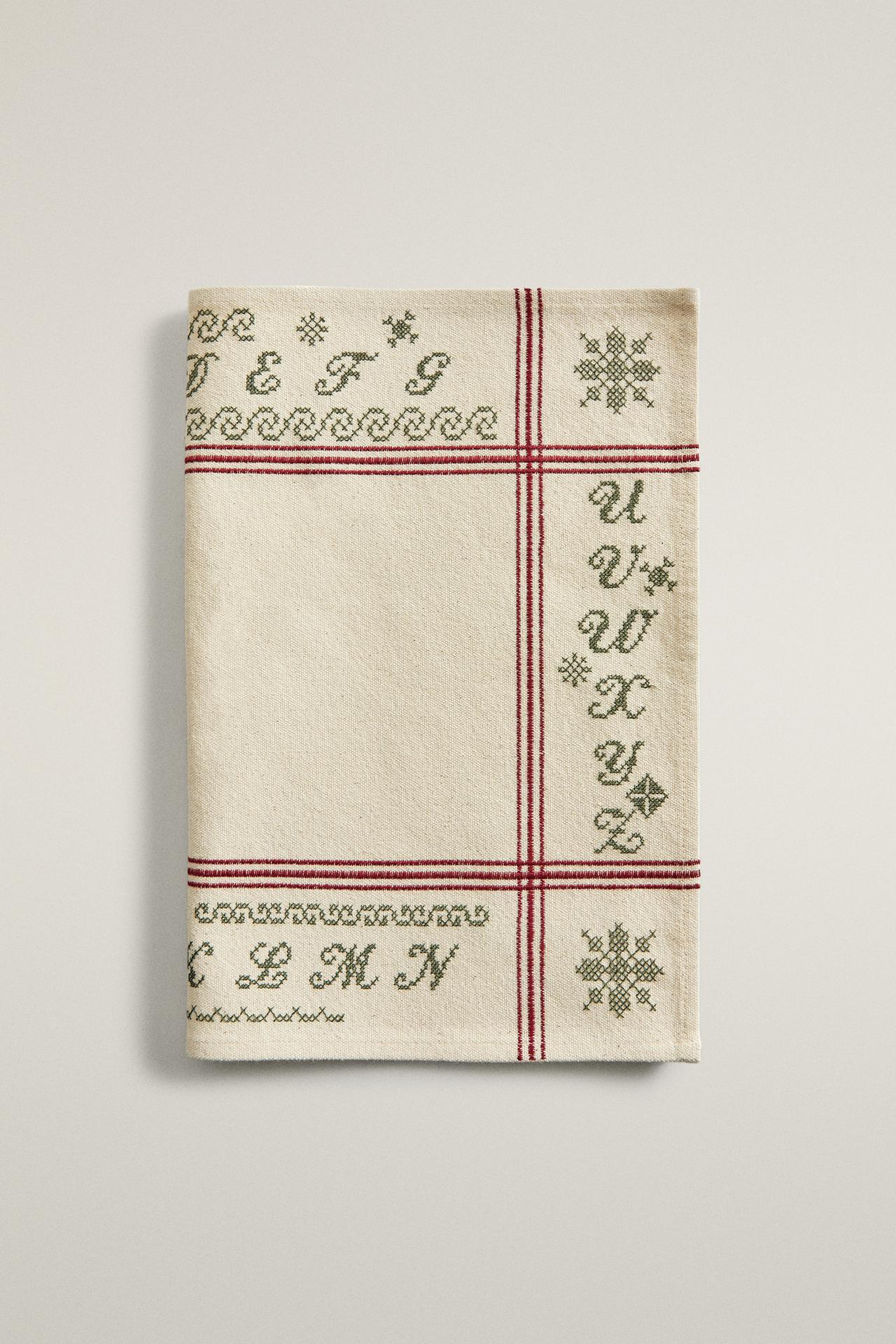 CHRISTMAS COTTON PLACEMAT WITH EMBROIDERED LETTERS — Red