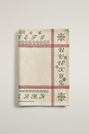 CHRISTMAS COTTON PLACEMAT WITH EMBROIDERED LETTERS — Red 2