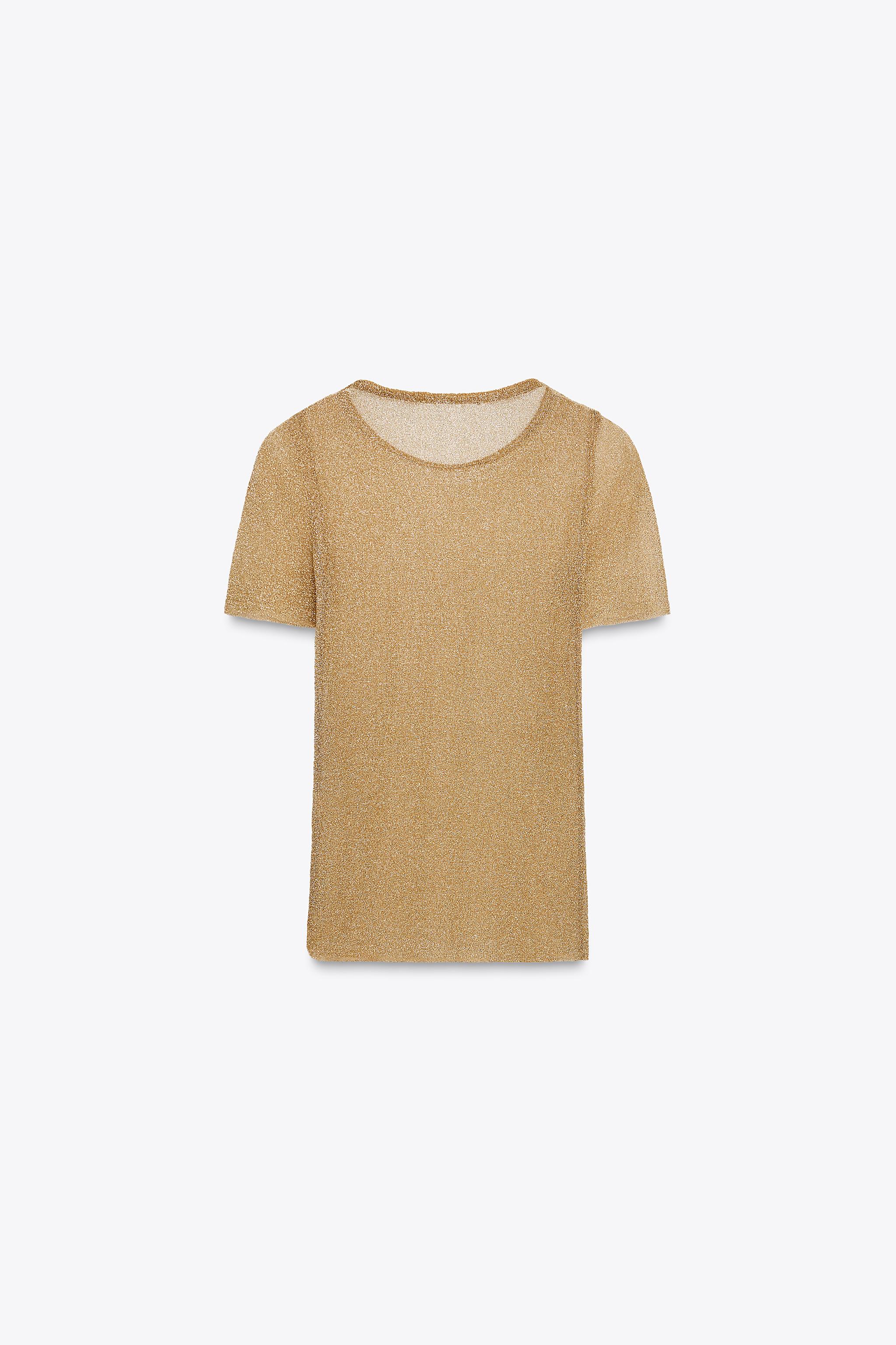 Golden ｜SHORT-SLEEVED ROUND NECK T-SHIRTS (GMP0122 METALLIC SHORT SLEEVE T-SHIRT - Gold | ZARA United States