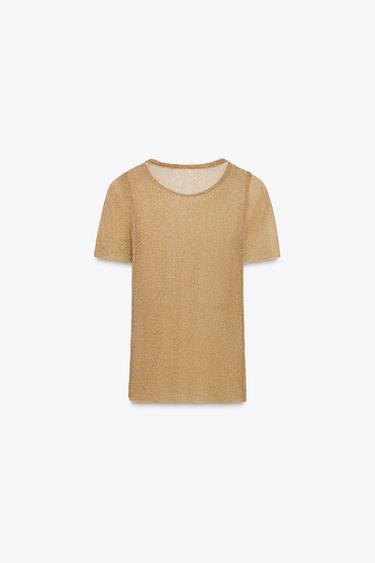 METALLIC SHORT SLEEVE T-SHIRT - Gold by Zara - Image 5