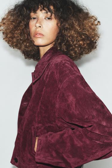 100% LEATHER SUEDE JACKET - Burgundy by Zara