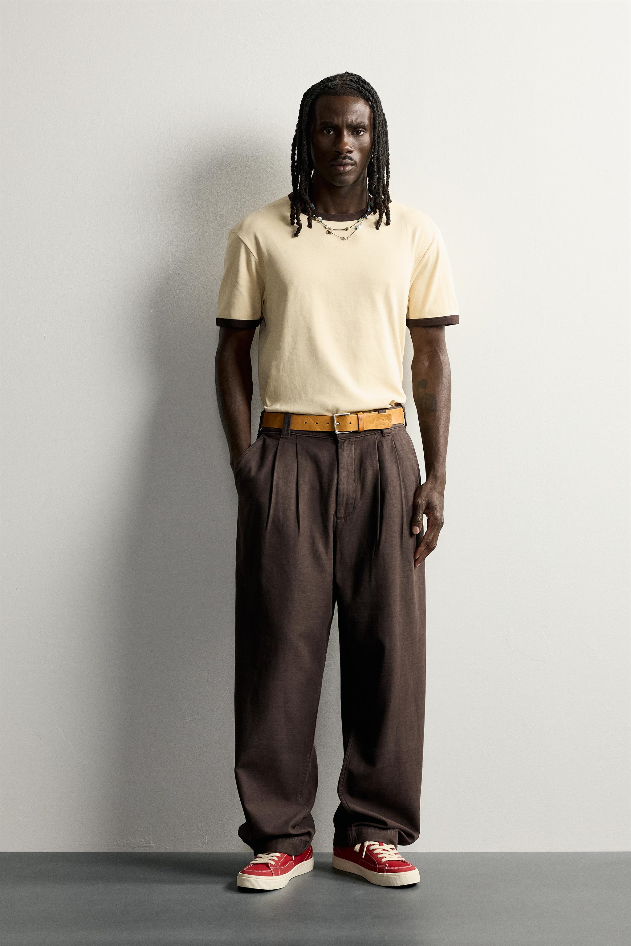 さはら　ブラウン　38 リラックスフィットプリーツチノパンツ - ブラウン | ZARA Japan / 日本