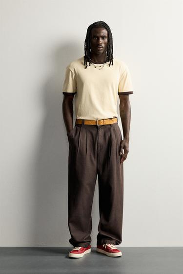 Zara CHINO PANTALONE OPUŠTENOG KROJA SA NABORIMA – Smeđa – Slika 0
