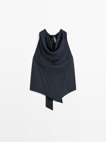 Zara Total look cowl neck top - Navy blue - Image 0