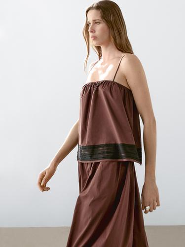 Zara Short strappy top with ribbon details - Chocolate