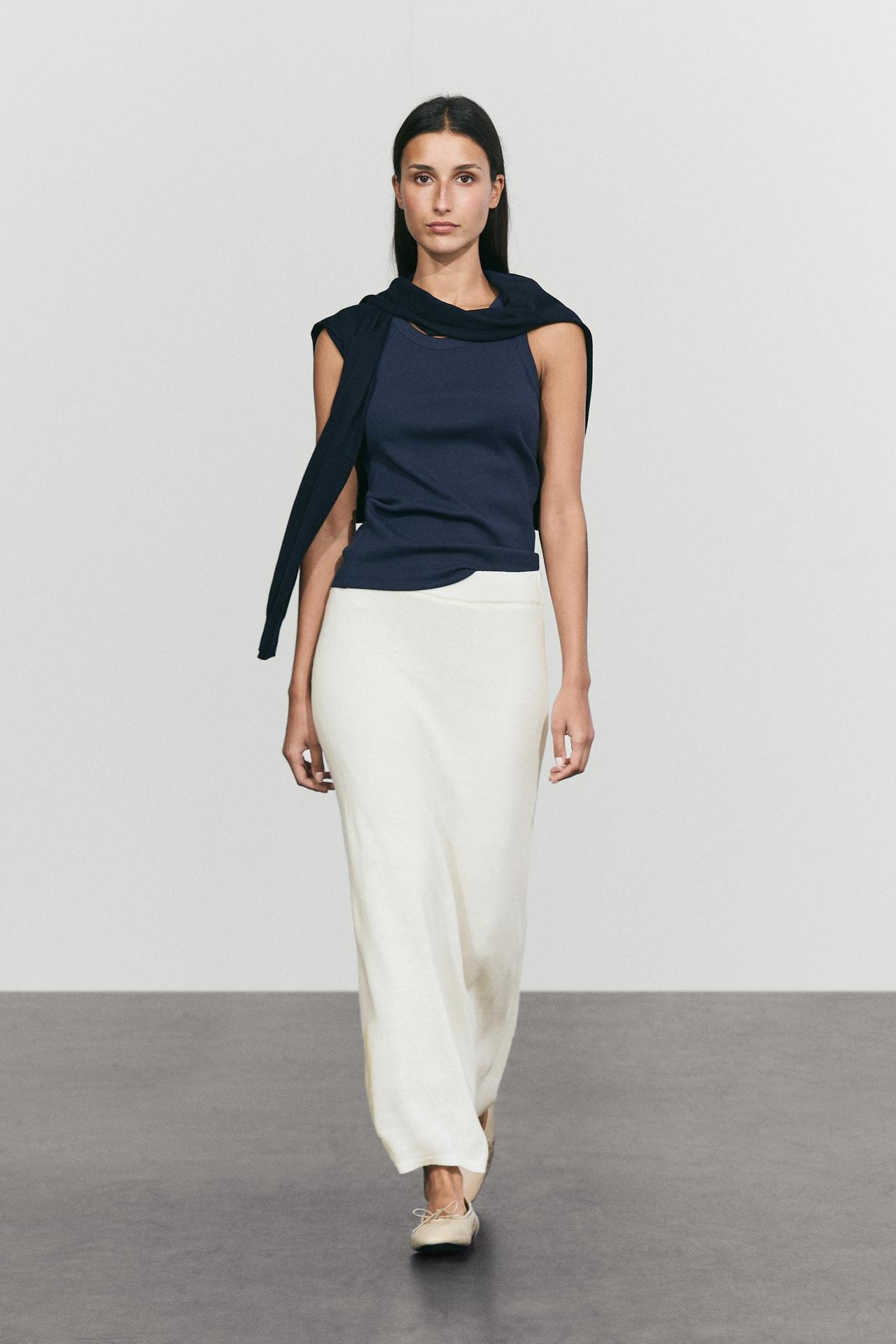 Linen blend knit midi skirt — Oyster-white