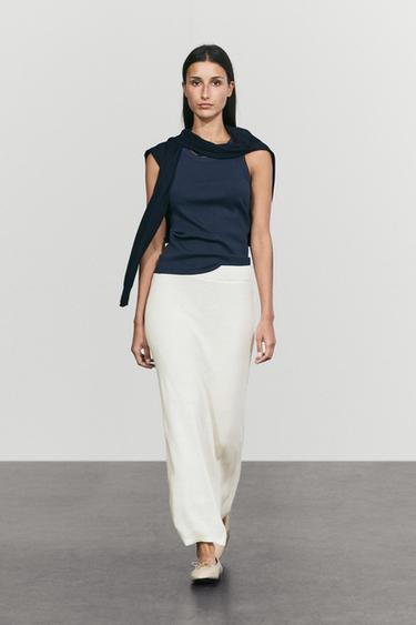 Linen blend knit midi skirt — Oyster-white 1