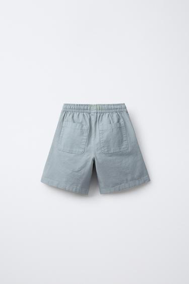 LABEL COTTON WIDE-LEG BERMUDA SHORTS - Light blue by Zara - Image 1