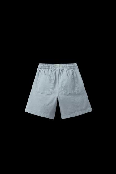 Zara WIDE FIT COTTON SHORTS WITH LABEL - Light blue