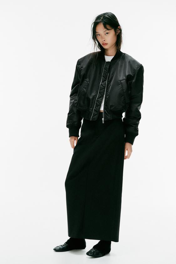 SHORT BOMBER JACKET WITH SHOULDER PADS - Black by Zara - Image 0