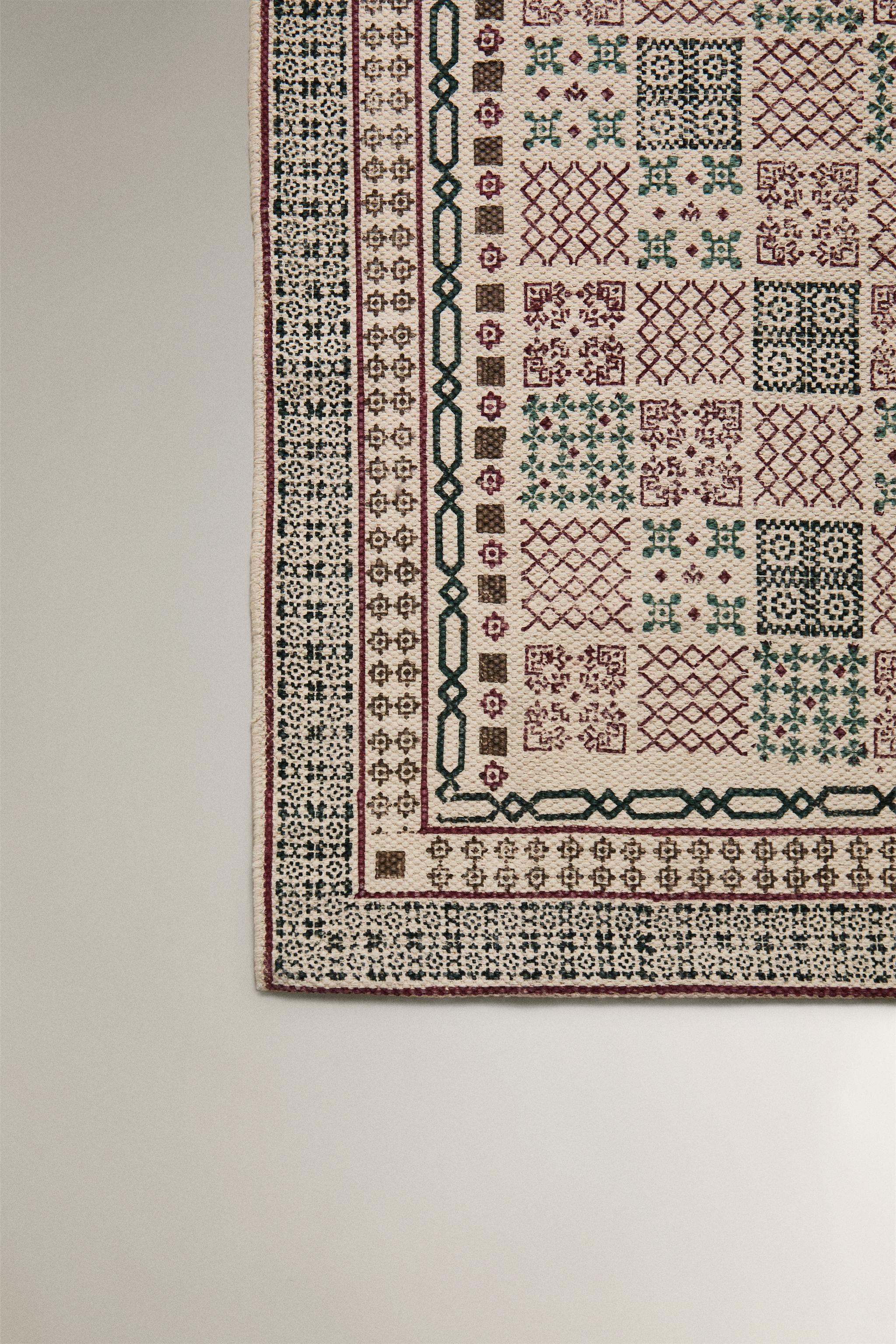 CHRISTMAS BLOCK PRINT COTTON AREA RUG