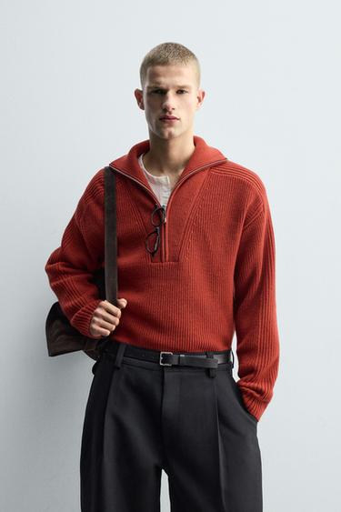 PURL KNIT QUARTER-ZIP JUMPER - Red by Zara