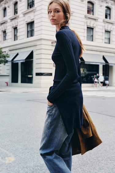 RIB KNIT POLO TOP - Navy blue by Zara - Image 3