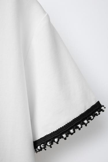 T-SHIRT À PERLES - Blanc cassé de Zara - Image 3