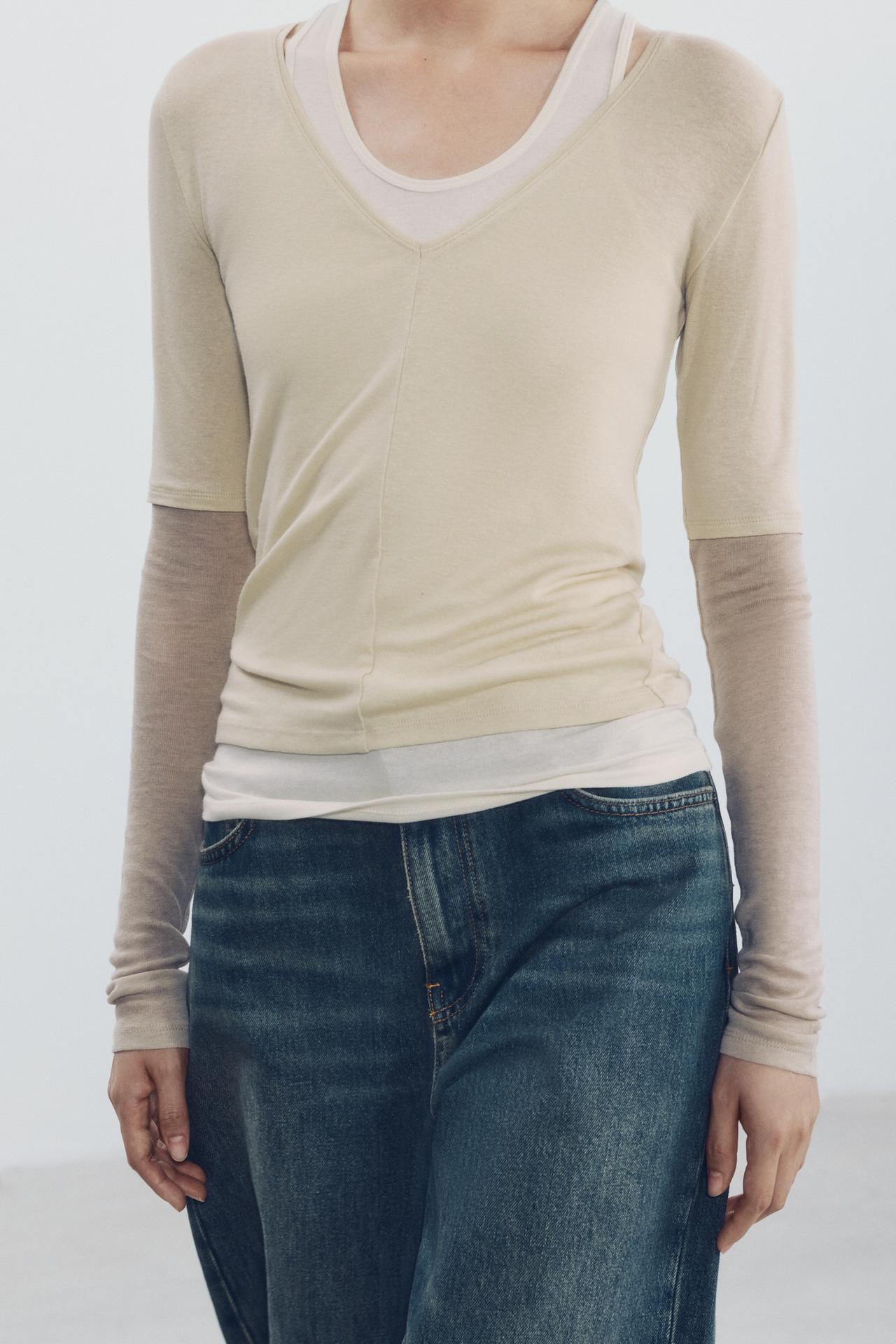 TRIPLE LONG SLEEVE T-SHIRT — Ecru / Beige