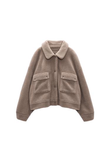 FAUX SHEARLING BOMBER JACKET WITH POCKETS