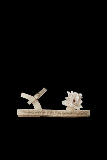 JUTE SANDALS WITH FLORAL DETAIL - Ecru White by Zara - Image 0