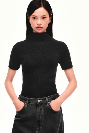 Zara 柔軟觸感短袖針織衫 - 黑色