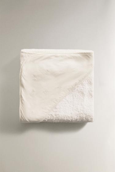 HOODED BABY TOWEL WITH FLORAL EMBROIDERY - Oyster-white by Zara - Image 2