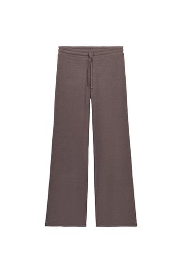 Zara RIBBED STRAIGHT LEG PANTS - Brown / Taupe