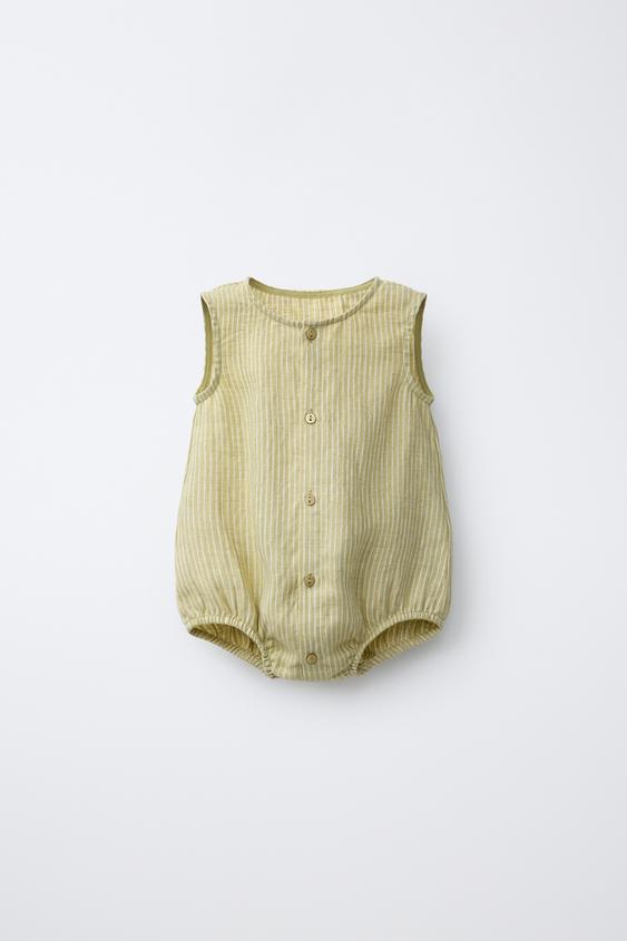 PELELE 100% LINO RAYAS - Verde medio de Zara - Imagen 0