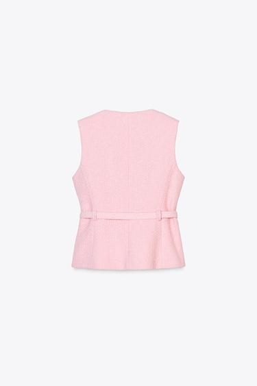 GILET SANS MANCHES TEXTURÉ AVEC CEINTURE - Rose de Zara - Image 5