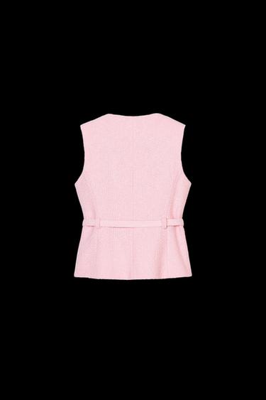 TEXTURED WAISTCOAT WITH BELT - Pink by Zara