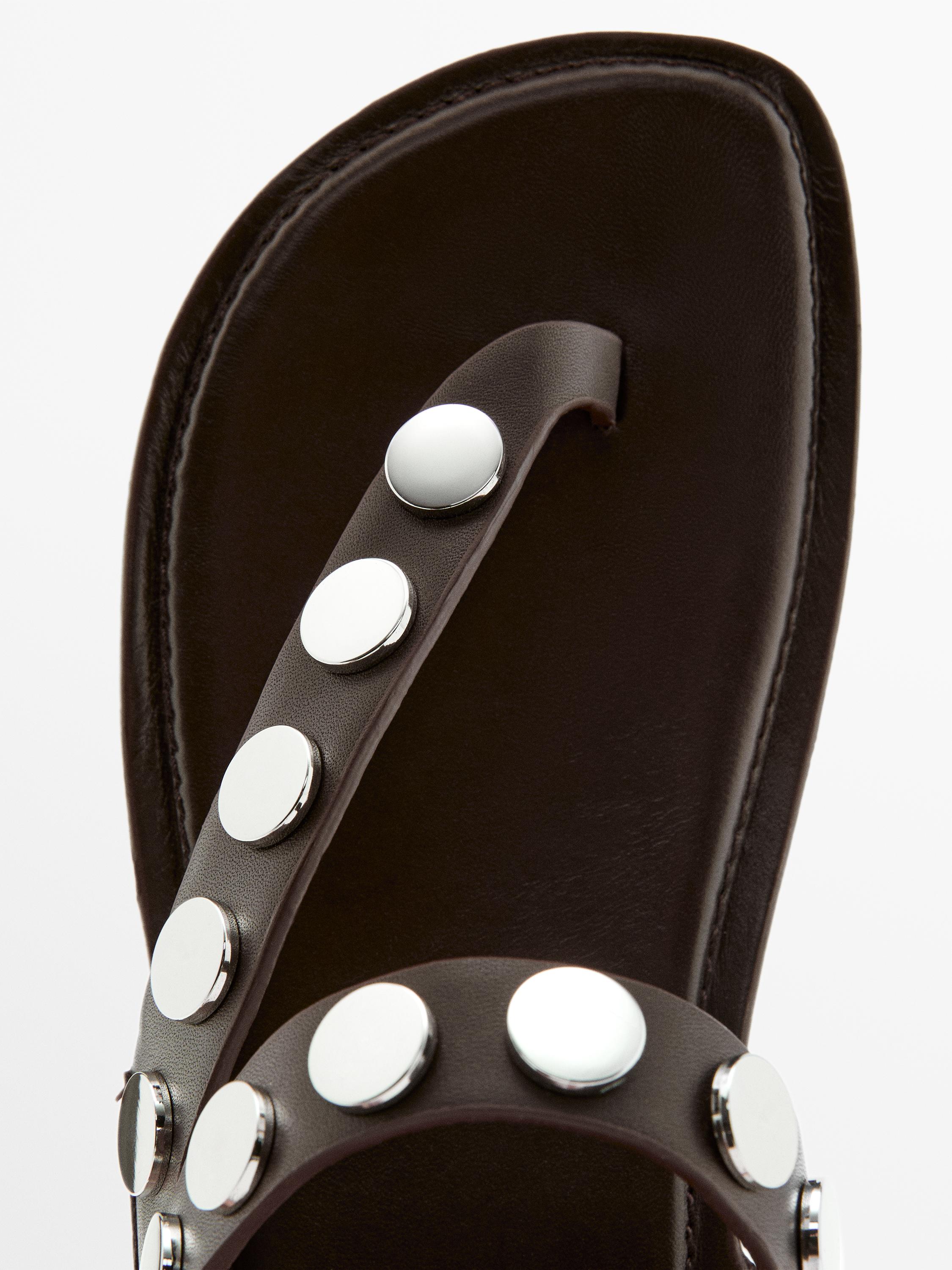 Split leather sandals with studs